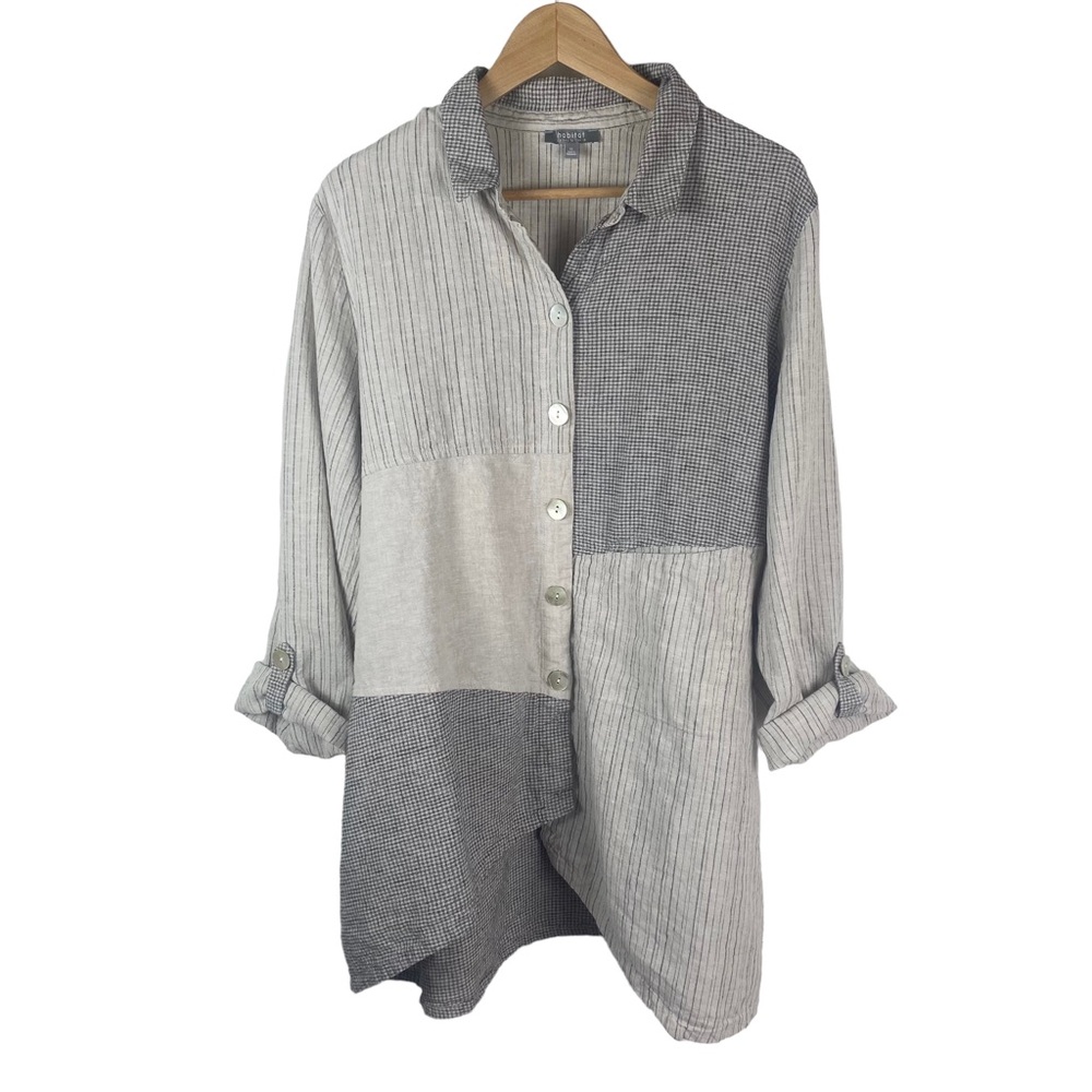 Habitat Linen/cotton Blouse Size XL Lagenlook Patchwork Tunic Neutral